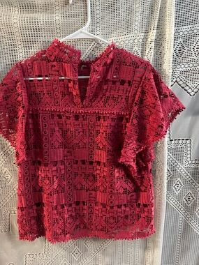 By Together Ruby Lace Short Flutter Sleeve Top